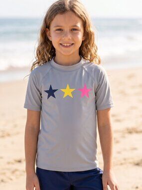 NWT | Kanu Surf Girls' Star Rash Guard | UPF 50+ Sun Protection | Light Grey | 8